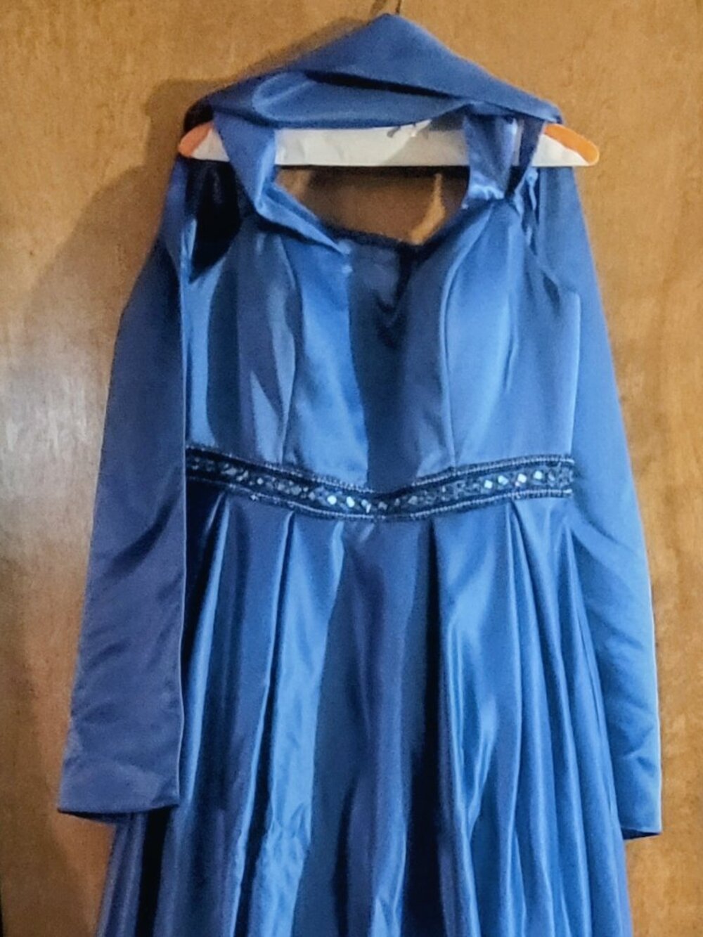 E.D. Young Blue Polyester Hand Beaded Formal Dress XL w/ Garment Bag